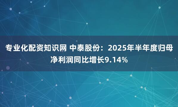 专业化配资知识网 中泰股份：2025年半年度归母净利润同比增长9.14%
